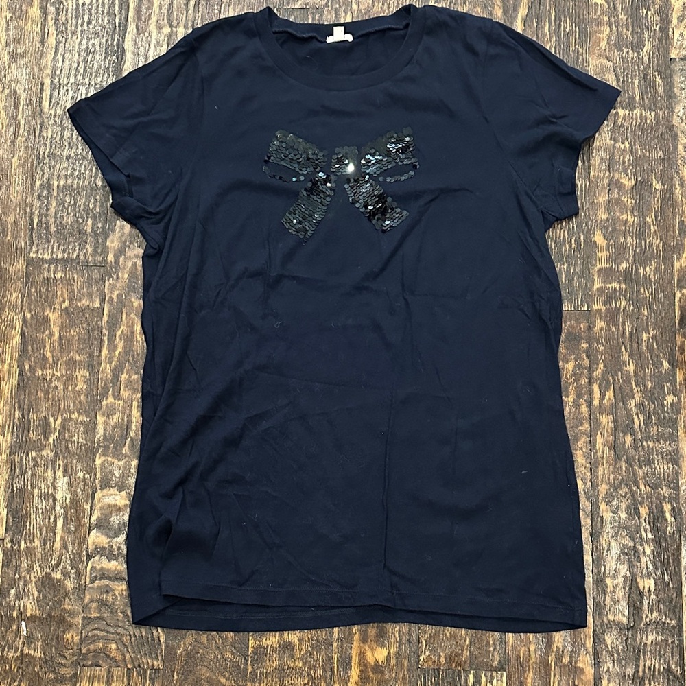 Jcrew navy Sequin Bow Women's Top size medium